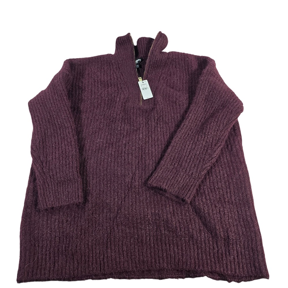 EXPRESS Men Half Zip Sweater‎ Burgundy Ribbed Knit Wool Blend Pullover Size L